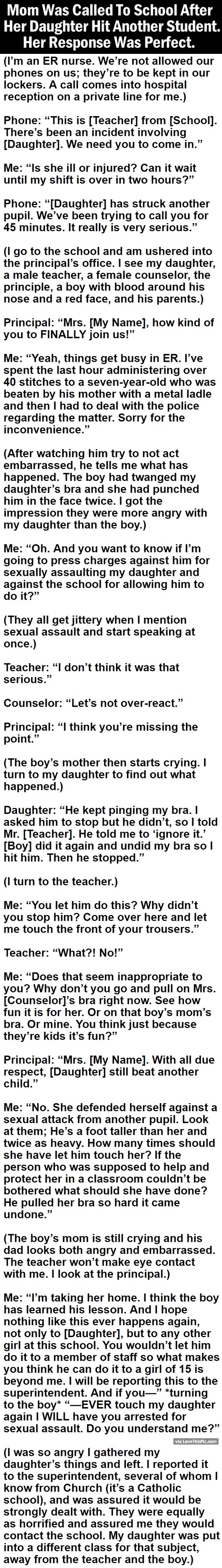 This Mom Is Called To School After Her Daughter Hit Another Student But Her Response Is Perfect...