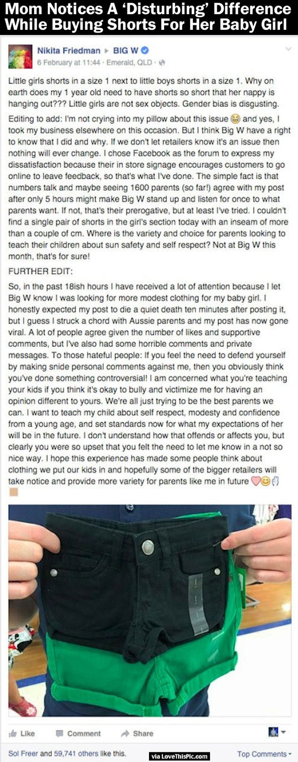 This Mom Notices A Disturbing Difference While Buying Shorts For Her Baby Girl