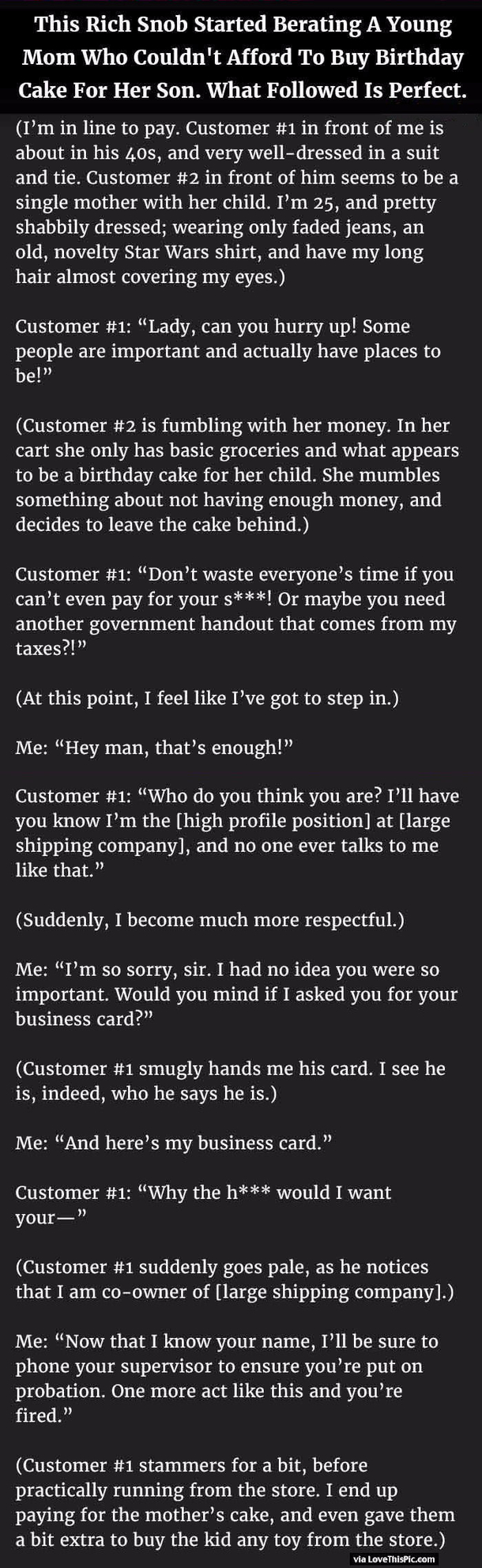 This Rich Snob Started Berating A Young Mom Who Couldn’t Afford To A Buy Birthday Cake For Son. What Followed Is Perfect.