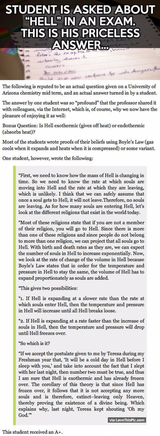 This Student Is Asked ABout Hell In An Exam And This Is His Answer...