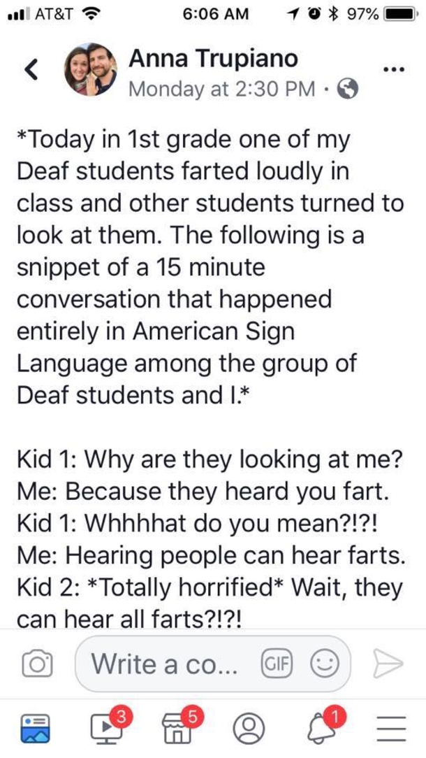 This Teacher Had To Tell Her Deaf Students That People Can Hear Farts. Their Reaction Was Hilarious. - picture 2