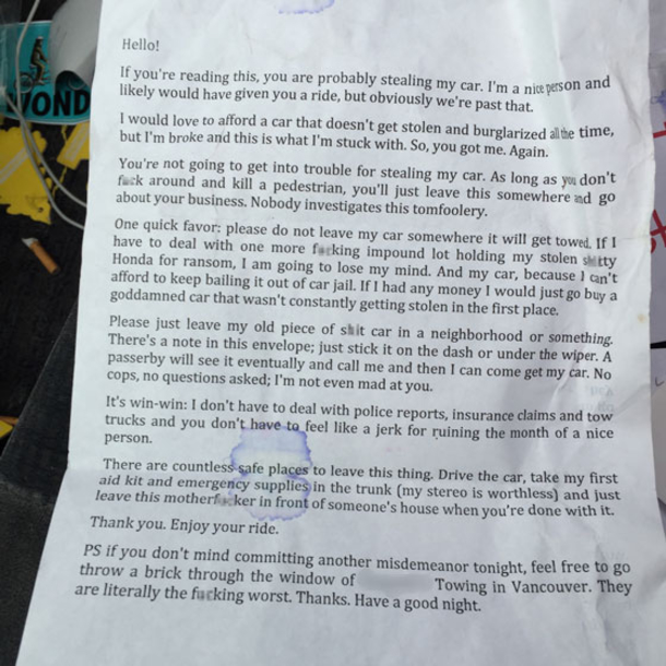 This Woman Left A Note In Her Car In Case It Was Ever Stolen And It Actually Worked - picture 3