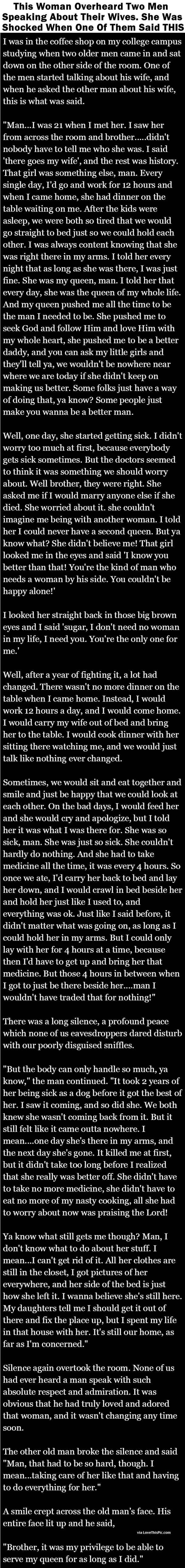 This Woman Overheard Two Men Speaking About Their Wives. She Was Shocked When One Of Them Said THIS...
