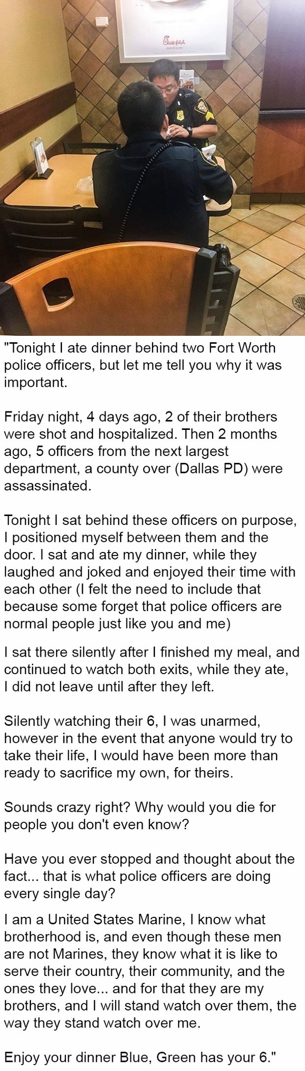 U.S. Marine Sat Behind 2 Police Officers At A Restaurant. - picture 2