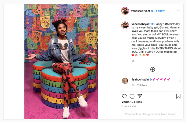 Vanessa Bryant goes to social media to post tribute to late daughter Gigi on her 14th birthday - picture 2