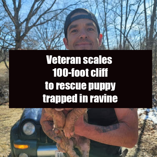 Veteran scales 100-foot cliff to rescue puppy trapped in ravine