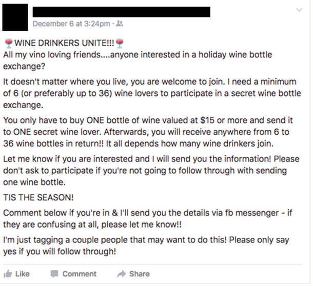WARNING! Please don't fall for the "Holiday Wine Bottle Exchange!" It's a SCAM! - picture 2
