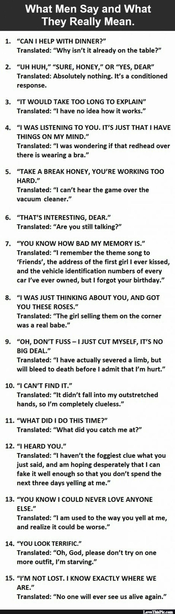 What Men Say And What They Really Mean... Hilarious!