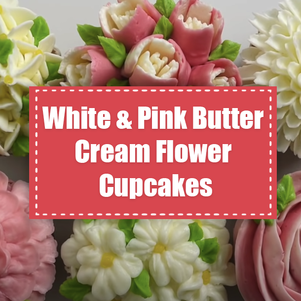 White & Pink Butter Cream Flower Cupcakes