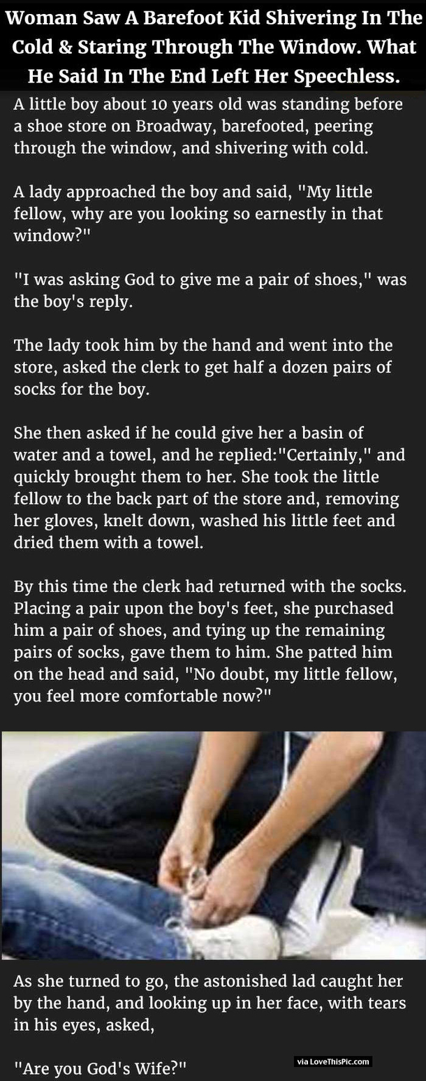 Woman Saw A Barefoot Kid Shivering In The Cold & Staring Through The Window. What He Said In The End Left Her Speechless.