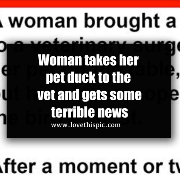 Woman takes her pet duck to the vet and gets some terrible news
