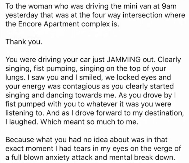 Woman 'Vibing' Inside Her Car Alone Stops Stranger's Anxiety Attack - picture 3