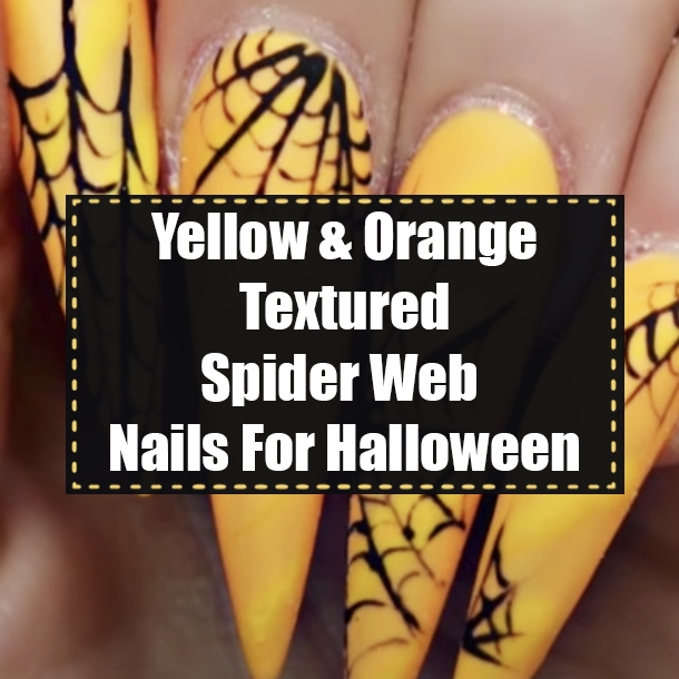 Yellow & Orange Textured Spider Web Nails For Halloween