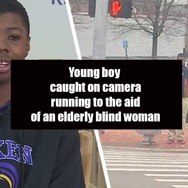 Young boy caught on camera running to the aid of an elderly blind woman