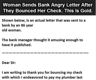 Woman send her bank an angry letter