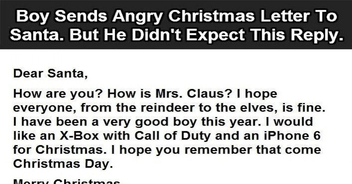 Boy Sends Angry Christmas Letter To Santa But He Did Not Expect This