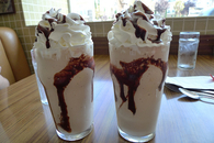 Whipped cream with chocolate syrup