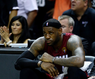 Lebron James of the Miami Heat awaiting Substitution