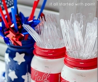 Red, white and blue mason jars
