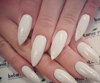 White glitter stiletto nails