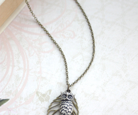 Owl and leaf necklace