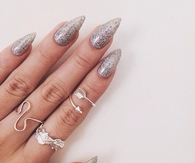 SIlver Glitter stiletto nails