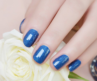 Glossy glitter blue nails