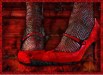 Red Pumps with Fishnet Stockings