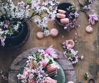 Pink flowers and desserts