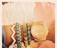 Gold Watch with Colorful Bracelets