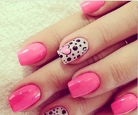 Pretty Pink Nails with a Single Polka Dotted