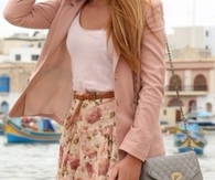 Floral Skirt with Belt and Light Blazer