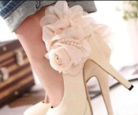 Platform Pumps Adorned with Roses & Pearls