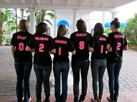 Donning identical shirts bridal shower theme