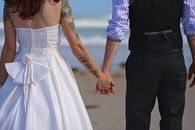 Wedding couple at sea