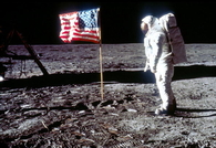 USA Flag and Buzz Aldrin Pose on the Moon