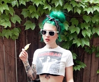 Cute Girl with Bright Green Hair & Tats