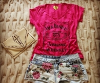 Floral Cut-Offs with Pink Jack Daniels T-Shirt