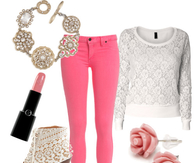 Hot Pink Pants & White Lace Accessories