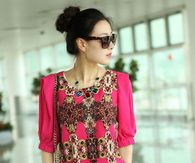 Hot Pink Asian Print Long Top w/Leggings