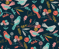 Painted birds and flowers phone wallpaper