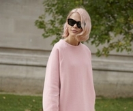 Pink Sweatshirt with Black Mini Skirt and Short Boots