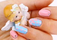 Pink & Blue Waves & Dots Nails