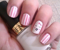 Candy Pink Kawaii & Stripes Nails