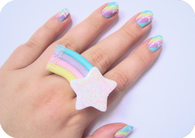 Pastel Rainbow Nails with Matching Ring