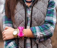 Print vest and plaid shirt