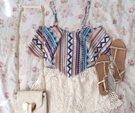 Aztec top and lace shorts