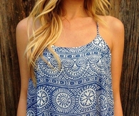Blue and white print top