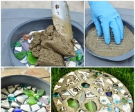 DIY Mosaic Stepping Stone with Cake Pan