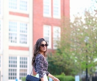 White Pleated Midi Skirt with Leopard Top